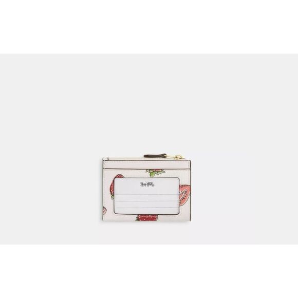 NWT Coach CAR17 Mini Skinny Id Case With Strawberry Print Canvas Chalk Multi V3 - Picture 5 of 5